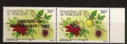Saint Vincent Grenadines 1985 N° 420 + Surch ** Fleurs, Fruits, Fruit De La Passion, Surcharge, Visite Royale, Caraibes - St.Vincent E Grenadine