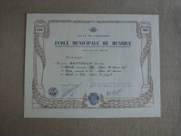 1ere Médaille Solfège Mention Cor Médaille Violon.Ecole Municipale De Musique. Narbonne 1953. - Diploma & School Reports