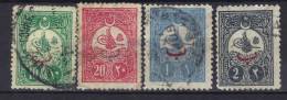 2ENG112f - TURCHIA 1908 , La Serie Usata 130/133 . Il 20 Pa Con Piega - Used Stamps