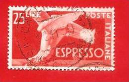 ITALIA REPUBBLICA - USATO - 1947 - ESPRESSI DEMOCRATICA - PIEDE ALATO - £ 25 - S. E28 - Express/pneumatic Mail