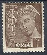 1938-41 FRANCIA TESTA DI MERCURIO 1 CENT MH * - FR534 - 1938-42 Mercurio