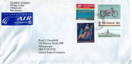 75 C Motorcycle, 60 C HMNZS Rotoiti, 40 C Christmas, 25 C Auckland Harbour  On Air Letter To USA - Storia Postale