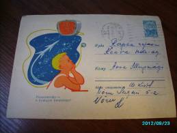 USSR  RUSSIA  ,  SPACE  ROCKET , BOY  LISTENING  RADIO NEWS ABOUT  COSMOS  FLIGHT   , POSTAL STATIONERY  COVER ,  1963 - Russia & USSR