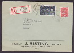 ## Norway Registered Recommandée Einschreiben ADVOKAT RISTING, OLSO VIKA Label 1974 Cover Brief To Denmark - Lettres & Documents