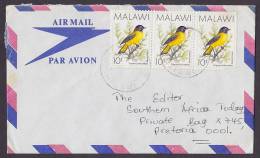## Malawi Airmail Par Avion Cover To South Africa Vogel Bird 3-Stripe Franking - Malawi (1964-...)