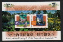 AUSTRALIA 1997 WATER BIRDS SHANGHAI CHINA PHILATELIC COIN EXPOSITION MS NHM BROLGA JABIRU EXPO EXHIBITION - Ungebraucht