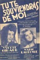 Partition Musicale ´Tu Te Souviendras De Moi´ Par Yvette GIRAUD Et Marie LAURENCE (Musique F.PAGGI). - Chant Soliste