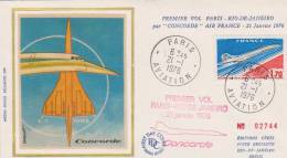 France 1976 Premier Vol Du Concorde Paris Rio De Janeiro Enveloppe Numéroter Timbre PA 49 - Eerste Vluchten