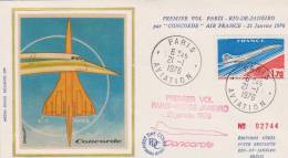 France 1976 Premier Vol Du Concorde Paris Rio De Janeiro Enveloppe Numéroter Timbre PA 49 - Erst- U. Sonderflugbriefe