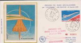 France 1976 Premier Vol Du Concorde Paris Rio De Janeiro Enveloppe Numéroter Timbre PA 49 - Erst- U. Sonderflugbriefe