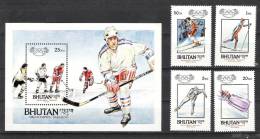 BHUTAN 1984 Winter Olympics Scott 408/11 4v  Set Plus S/sheet Sc412 , Complete Serie MNH(**) - Winter 1984: Sarajevo