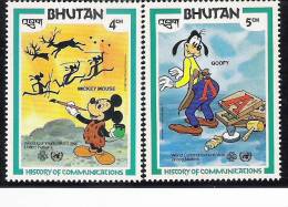 BHUTAN 1984  History Of Communications. Disney Characters 2 Values   MNH(**) - Bhoutan