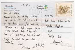 Beau Timbre "algue "/ Carte , Postcard Du 21/08/09 - Barbades (1966-...)