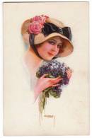 ILLUSTRATORS USABAL A GIRL WITH VIOLETS R&K ERKAL Nr. 338/3 OLD POSTCARD - Usabal