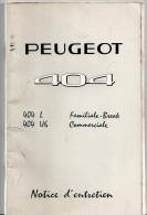 Peugeot 404 L Et 404 U6 Guide D´entretien De 1970 - Auto