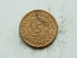 1924 J - 5 RENTENPFENNIG / KM 32 ( Uncleaned Coin / For Grade, Please See Photo ) !! - 5 Rentenpfennig & 5 Reichspfennig