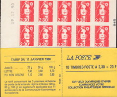 CARNET 2630-C 2 Marianne De Briat Adhésifs "XVI JEUX OLYMPIQUES D'HIVER....." Daté 19.12.90 Bas Prix RARE - Modernos : 1959-…
