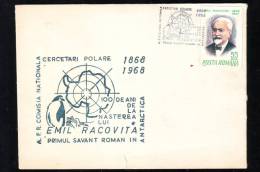 PENGUIN,POLAR RESEARCH,EMIL RACOVITA,1968,SPECIAL COVER,ONE CENTIMETER BROKEN AT THE BOTTOM,ROMANIA - Pinguini