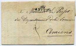 1 ER. EMPIRE - 93 / ANVERS SUR AVIS DE DECES D´UN SOLDAT A BERG-OP-ZOOM, LE 25/11/1813, POUR LA SOMME (BELLOY) - SUP & R - Army Postmarks (before 1900)