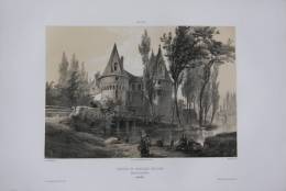 1862 - Lithographie Grand Format - Bazouges-sur-le-Loir (Sarthe) - Le Château - FRANCO DE PORT - Lithografieën