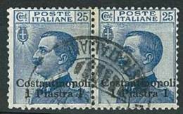 COSTANTINOPOLI -   SASS. 23  - ANNO 1909/1911  COPPIA ORIZZONTALE USATA - Bureaux D'Europe & D'Asie