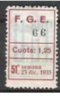 771-SELLO U.G.T. SINDICATO 1,25 PESETAS AÑO 1935.REPUBLICA,RARISIMO ,NO CATALOGADO. HABILITADO.UNION GENERAL DE TRABAJA - Republikeinse Uitgaven