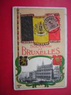 CPA  BELGIQUE SOUVENIR DE BRUXELLES  AVEC 9 PETITES VUES VOYAGEE 1923 TIMBRE  BELGE - Mehransichten, Panoramakarten