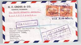 Nicaragua 1933 Airmail Letter To UK Via Clipper /North Atlantic Airmail Certificado /box Cancel Csa1550 - Nicaragua