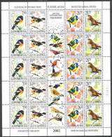 Jugoslawien – Yugoslavia 2002 Protected Animals – Singing Birds Full Sheet (5 Sets) MNH; Michel # 3061-64 - Hojas Y Bloques