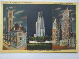 Carte Postale 647 Allegheny County House Koppers And Gulf Buildings Cathedral At Night Pittsburgh Pa - NO21 - Pittsburgh