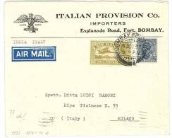 STORIA POSTALE - POSTA AEREA - LETTERA DA BOMBAY PER L'ITALIA MILANO - ANNO 1933 - ITALIAN PROVISON CO. IMPORTERS - Posta Aerea