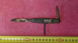 Couteau De Poche  Canif :3 Lames  Manche Corne  Longueur Ouvert 19.5 Cm Fermé 9 Cm - Knives/Swords
