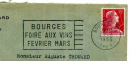 BOURGES  / OBLITERATION MECANIQUE 1955 / FOIRE AUX  VINS  VIGNE  VIN / MARIANNE DE MULLER - Vins & Alcools