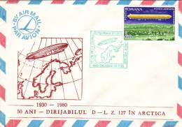 ZEPPELINS,AVIATION,1980,COVER STATIONERY,ENTIER POSTAL,OBLITERATION CONCORDANTE,ROMANIA - Zeppelin