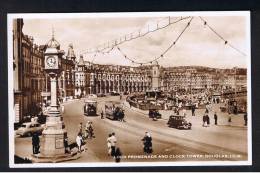 RB 888 - Real Photo Postcard - Cars & Trams - Loch Promenade & Clock Tower - Douglas Isle Of Man - Isola Di Man (dell'uomo)