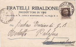 CASALE MONFERRATO  /   CALAMANDRANA  16.2.1932 - Card_ Cartolina Pubbl. " F.lli RIBALDONE - Vini "  Cent. 30 Isolato - Reklame