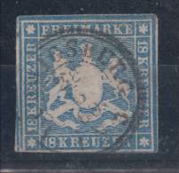 Germany State Wurttemberg Coat Of Arms 18 Kr Mi#15 Without Fibers 1859 USED - Oblitérés