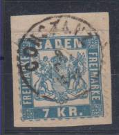 Germany State Baden 7Kr Mi#25b On Cut Of A Paper 1868 USED - Usados