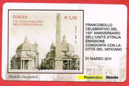 Italia  Tessera  Filatelica €. 1,50 -21.3.11-  150° Annivers. Dell´Unità D´Italia - Philatelic Cards