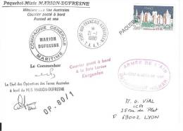 8843  MARION DUFRESNE - OP 80-1 - POSTE BAIE LAROSE - KERGUELEN - Lettres & Documents