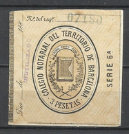 116-FISCAL 188.. COLEGION NOTARIAL BARCELONA 3 PESETAS SPAIN REVENUE  SERIE 6ª SELLO ALTO VALOR . - Revenue Stamps