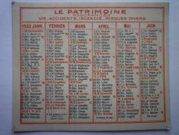 Petit Calendrier  PUB  " Le  PATRIMOINE "   1933  (Format  8 X 6,5cm) - Publicités
