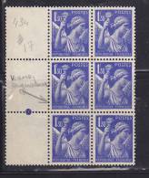 FRANCE N° 454 1.30 OUTREMER TYPE IRIS  SANS SIGNATURE BLOC DE 6 NEUF SANS CHARNIERE - Unused Stamps