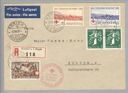 Schweiz Flugpost 1939-08-30  Genève-Zürich Convention De Genève R-Brief Rotes Kreuz - Erst- U. Sonderflugbriefe