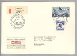 Schweiz Flugpost 1947-05-02 Genève R-Brief Maiden Voyage Swissair CH-USA - First Flight Covers