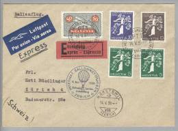 Schweiz Flugpost 1939-05-14 Internat. Ballonwettfliegen Zürich Expressbrief Bäretswil - Erst- U. Sonderflugbriefe