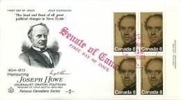 1973  Joseph Howe, Journalist  Sc 616  Plate Block  SENATE Cachet - 1971-1980