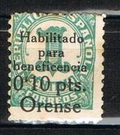 Sello Patriotico ORENSE  10 Cts S. 1 Cto.Beneficencia Habilitado * - Nationalist Issues