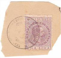 ITALIA MARCA DA BOLLO  UNA LIRA UMBERTO I - SU FRAMMENTO - Revenue Stamps