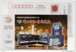 China 2001 Xuchang Tobacco Machine Advertising Pre-stamped Card ZJ19 Cigarette Making - Tabacco